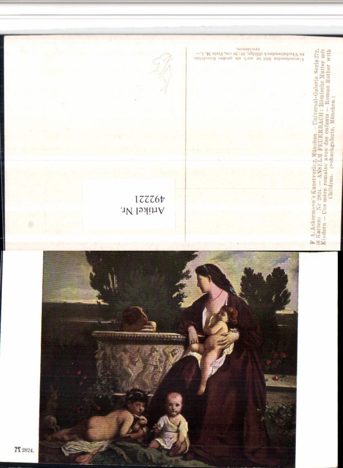 492221,Künstler AK A. Feuerbach Römische Mutter m. Kinder pub Ackermann 2824