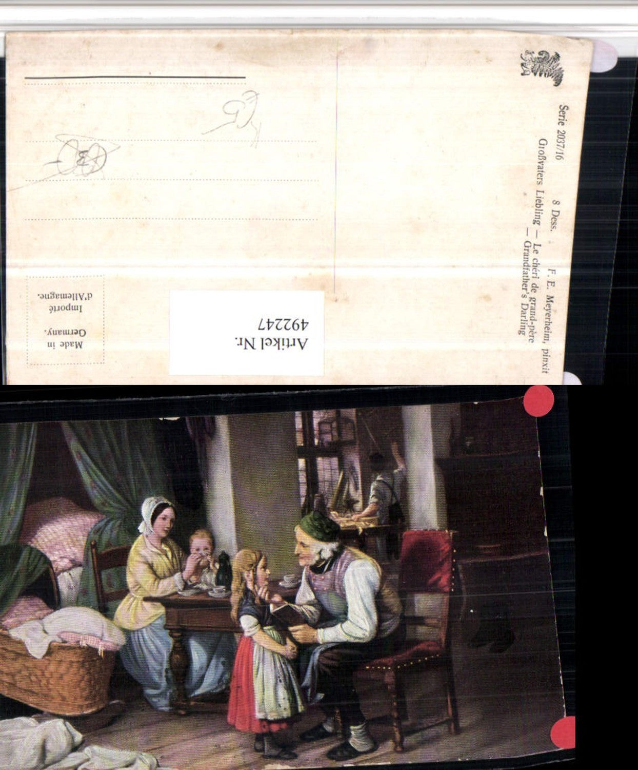 492247,Künstler AK F.E. Meyerheim Großvaters Liebling Familie Wiege