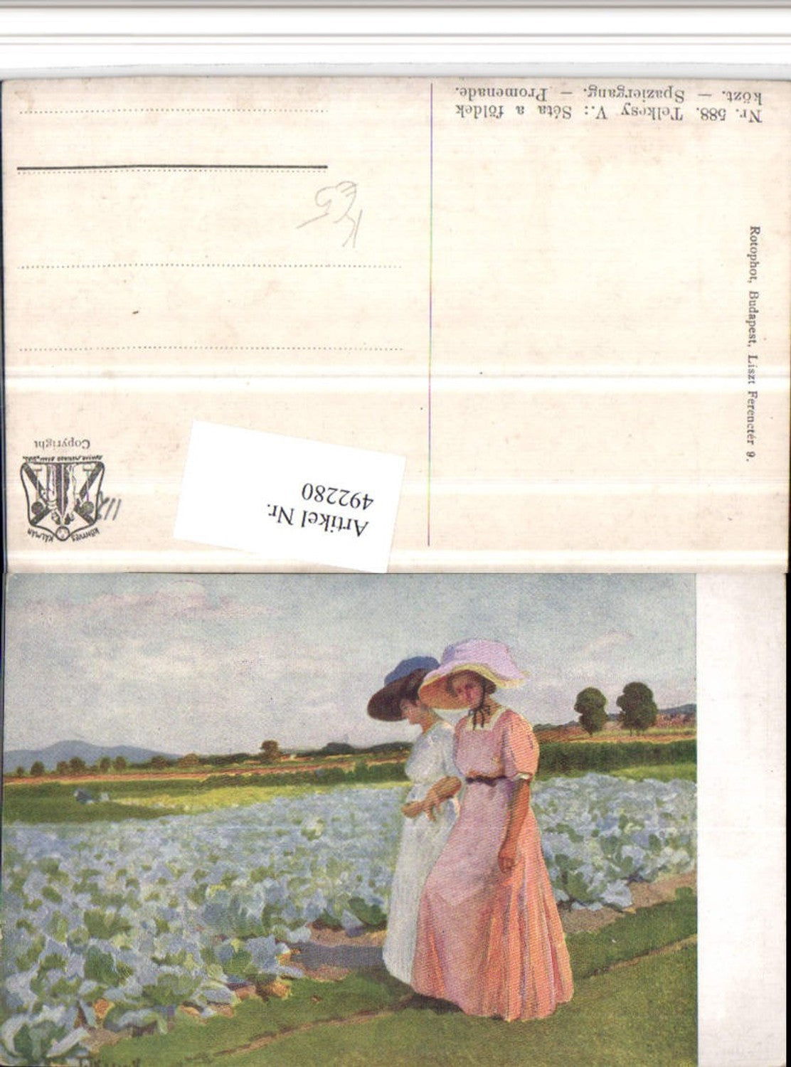 492280, Artist AK V. Telkesy, Walk, Women, Hats, Field, Landscape
