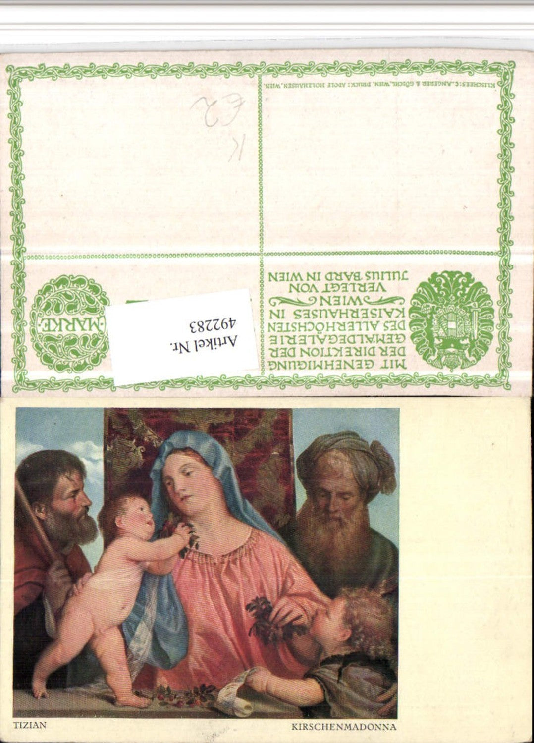 492283,Künstler AK Tizian Kirschenmadonna Maria Jesuskind