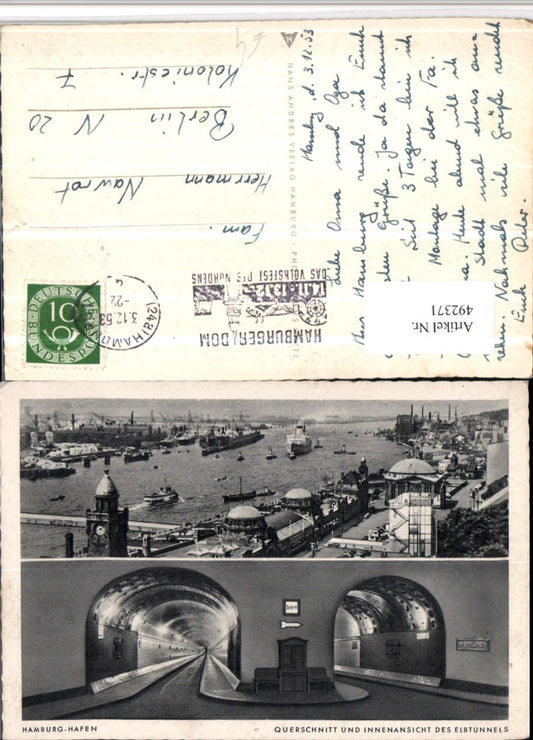 492371,Hamburg Hafen Dampfer Querschnitt Elbtunnel Mehrbildkarte