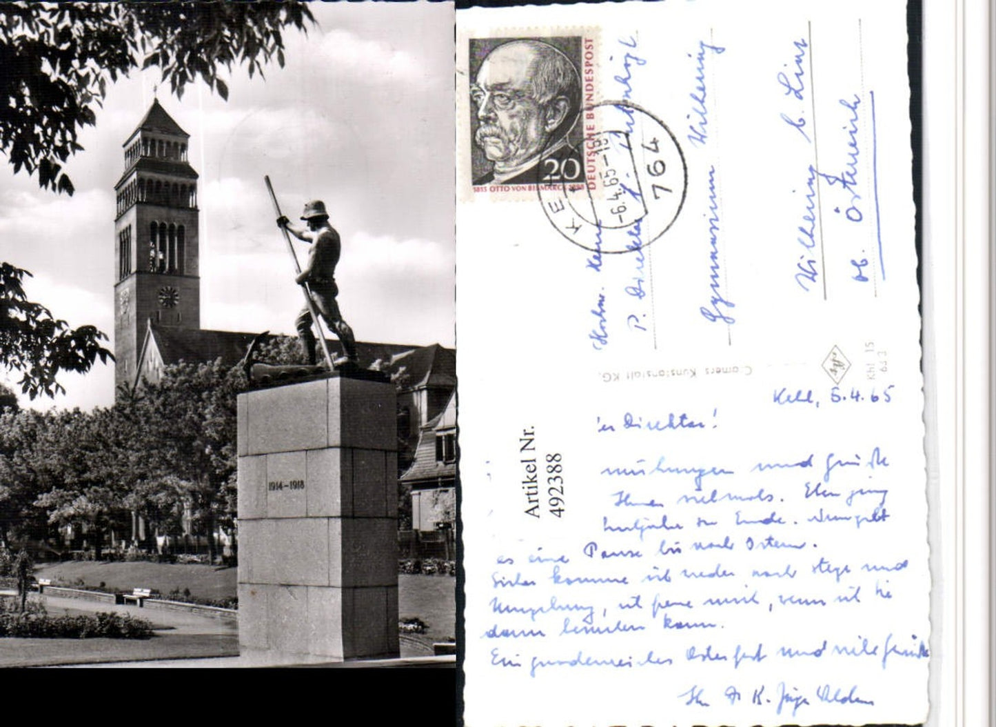 492388,Kehl am Rhein Pionier-Denkmal m. Katholischer Kirche