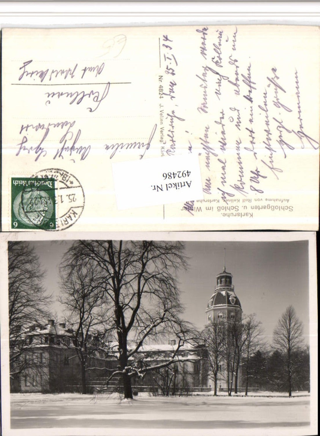 492486,Karlsruhe Schlossgarten u. Schloss Winterbild