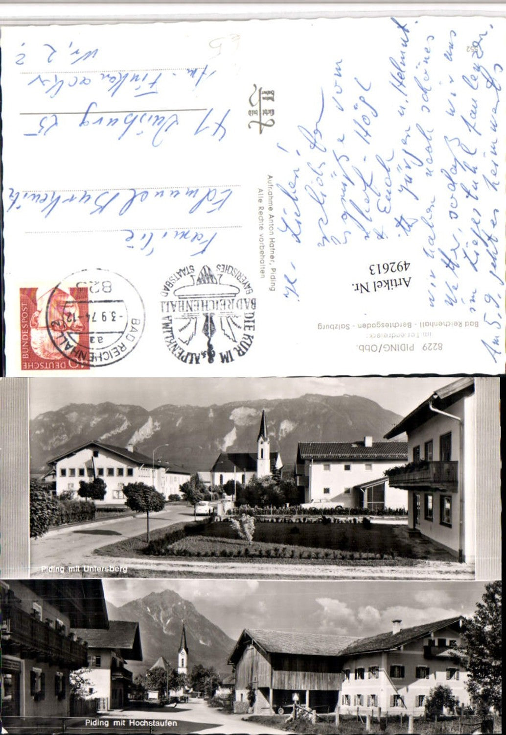 492613,Piding Kirche m. Untersberg u. Hochstaufen Mehrbildkarte