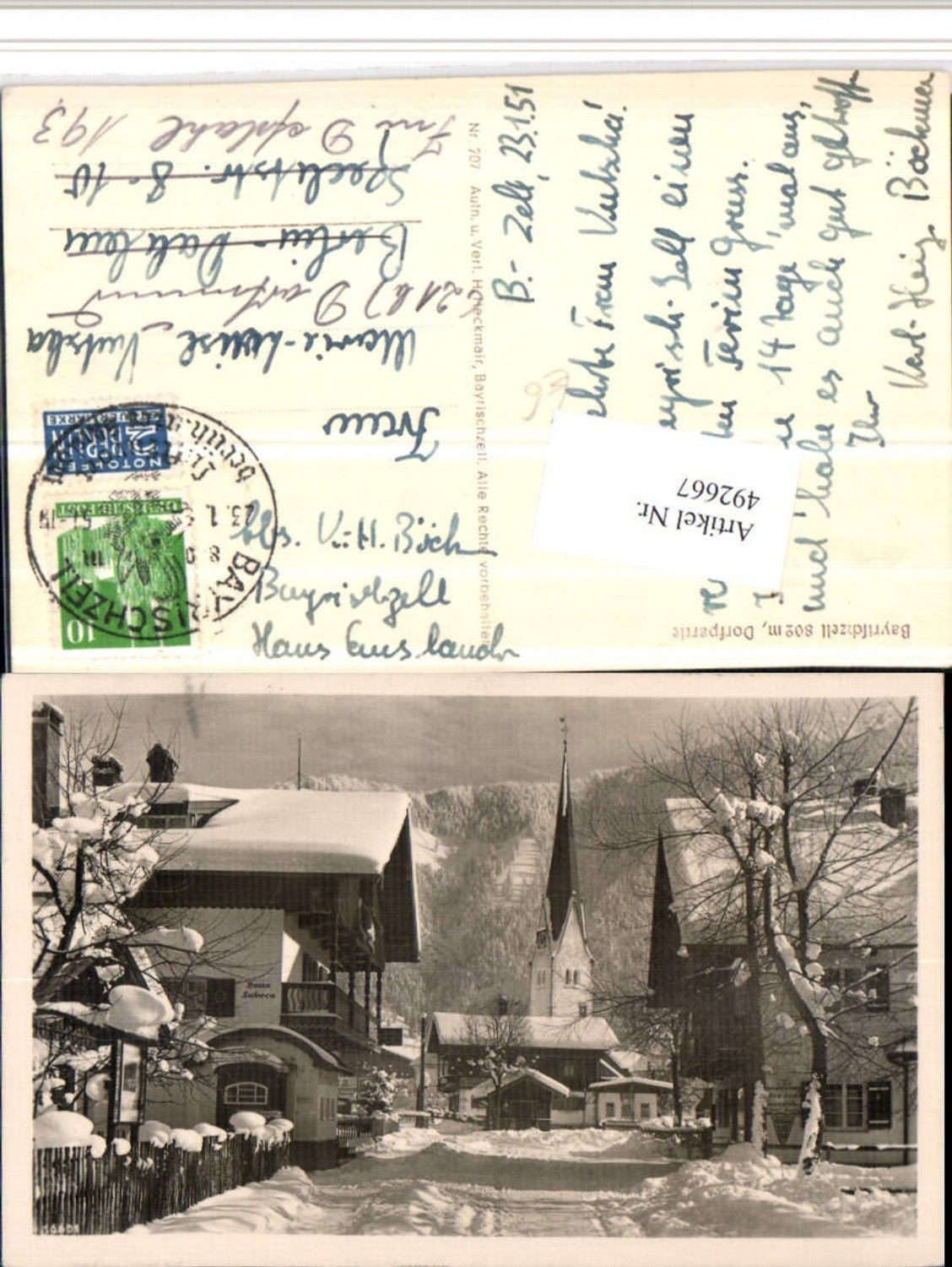 492667,Bayrischzell Dorfpartie Haus Lubera Kirche Winterbild