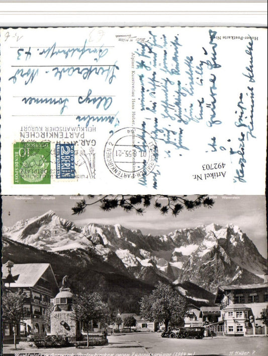 492703,Garmisch-Partenkirchen Marktplatz m. Zugspitze Bergkulisse