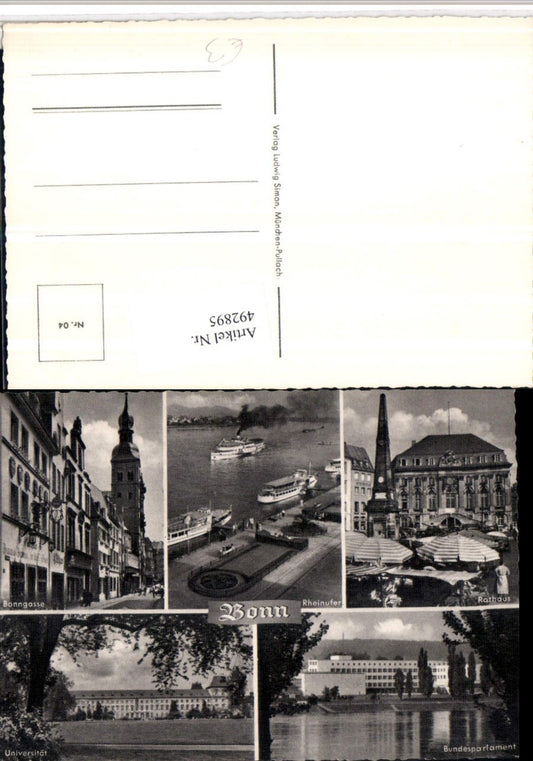 492895,Bonn Rathaus Bonngasse Universität Dampfer Mehrbildkarte