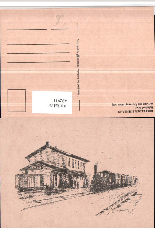 492911,Künstler AK Neukirchen-Vluyn Niep Bahnhof m. Zug Richtung Hülser Berg