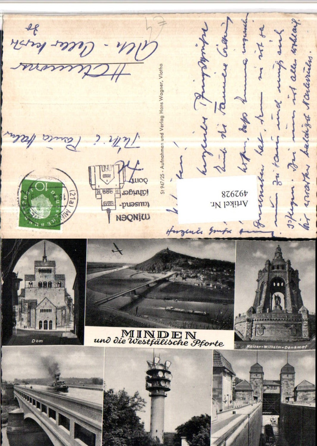 492928,Minden Dom Mittellandkanal Schleuse Fernsehturm Mehrbildkarte