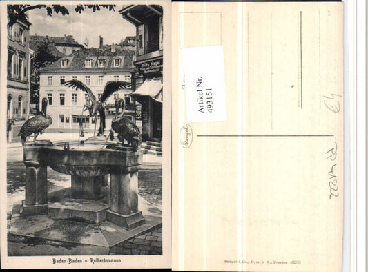 493151, Baden-Baden Reiherbrunnen Fountain pub Stengel &amp; Co 46238