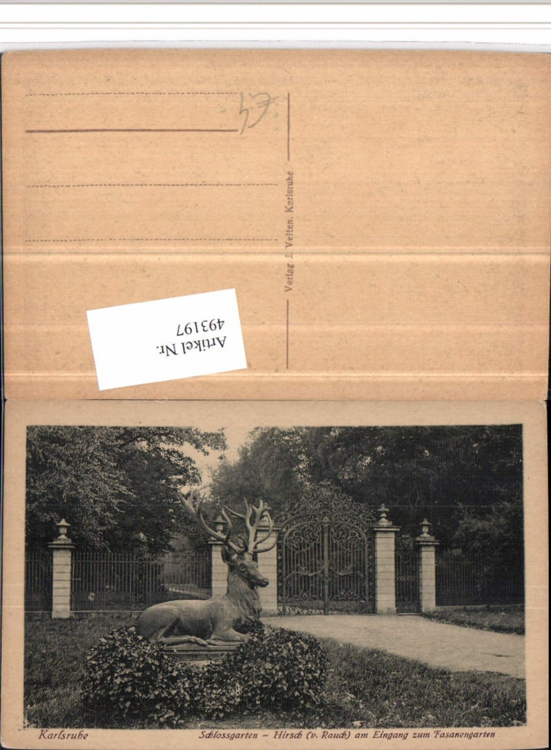 493197, Karlsruhe Palace Gardens Deer Statue Gate