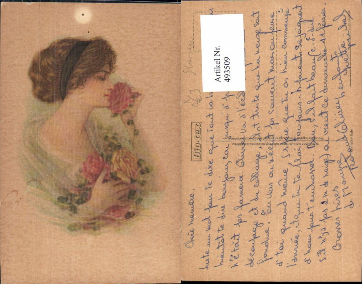 493509,Künstler Ak Frau Haarband Rosen Blumen Glamour