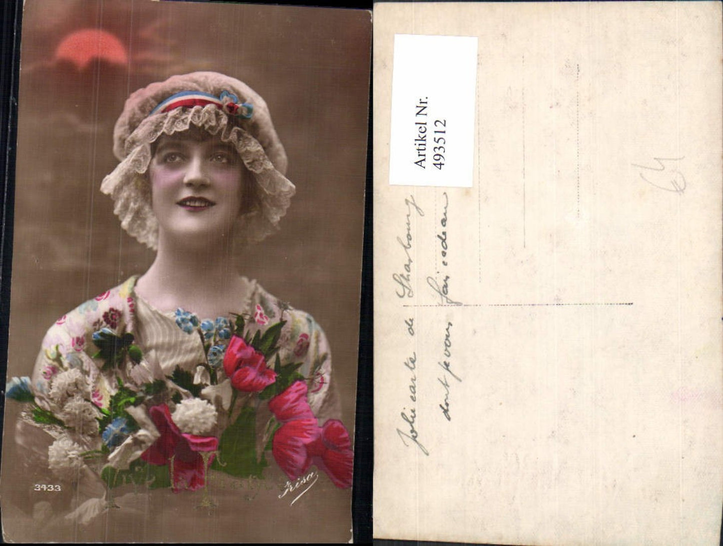 493512,Frau Haube Spitzenhaube Patriotik Blumen