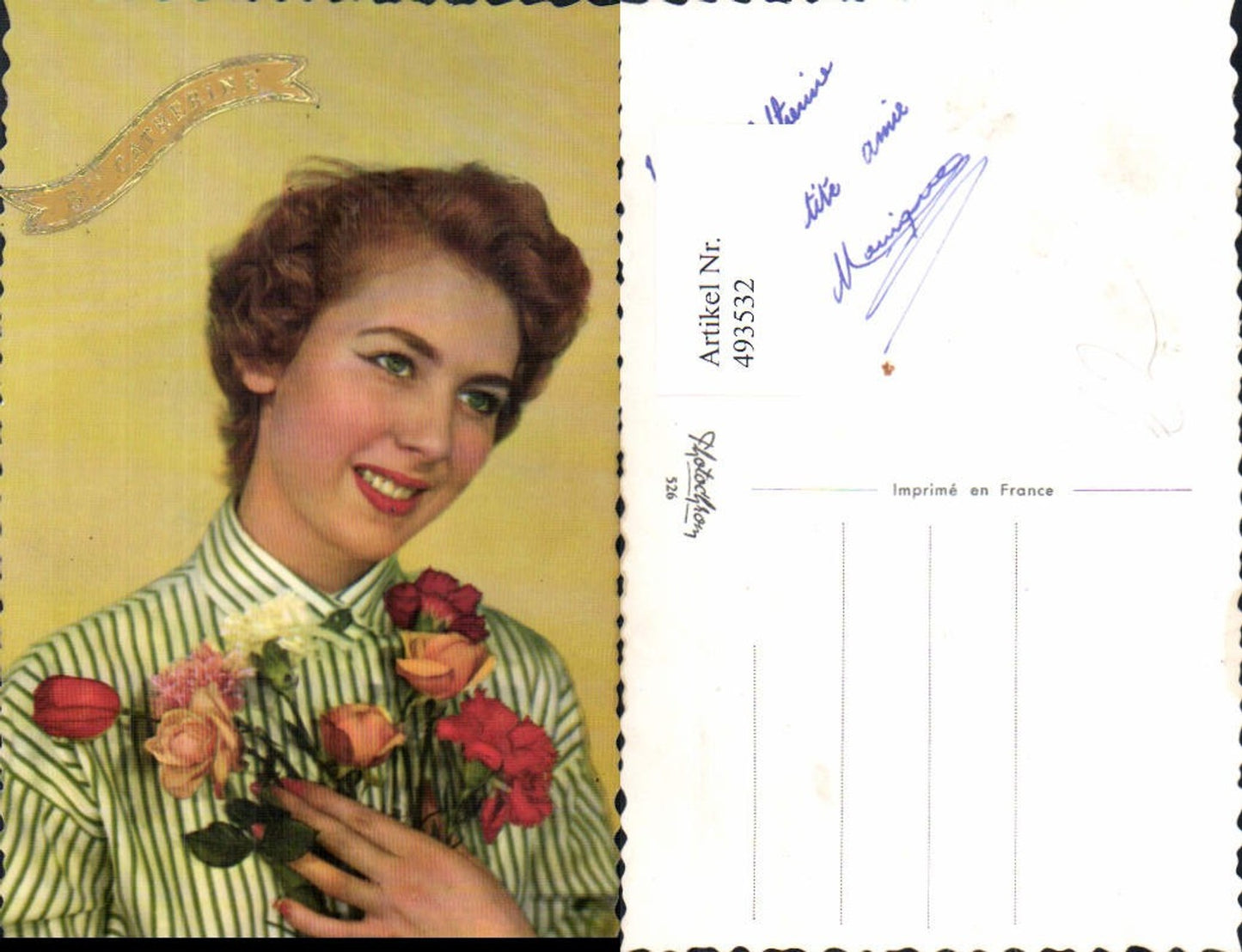 493532,Frau Roter Lockenkopf Portrait Rosen Nelken Ste Catherine