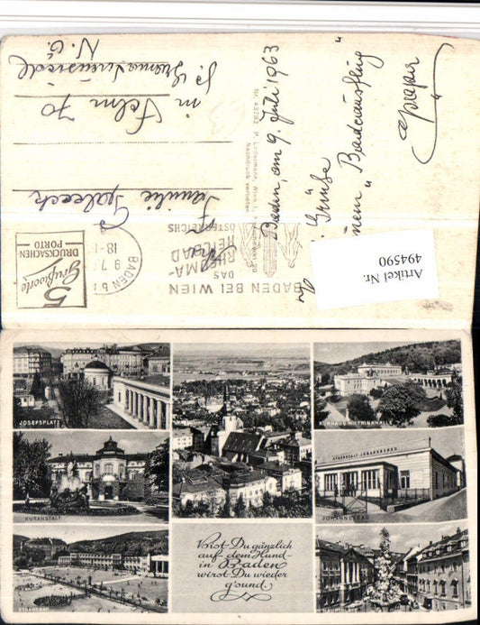 494590,Baden Totale Josefsplatz Kurhaus Strandbad Mehrbildkarte