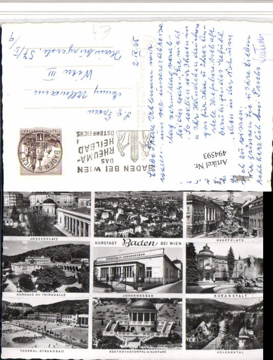 494593,Baden b. Wien Totale Hauptplatz Kurhaus Strandbad Mehrbildkarte