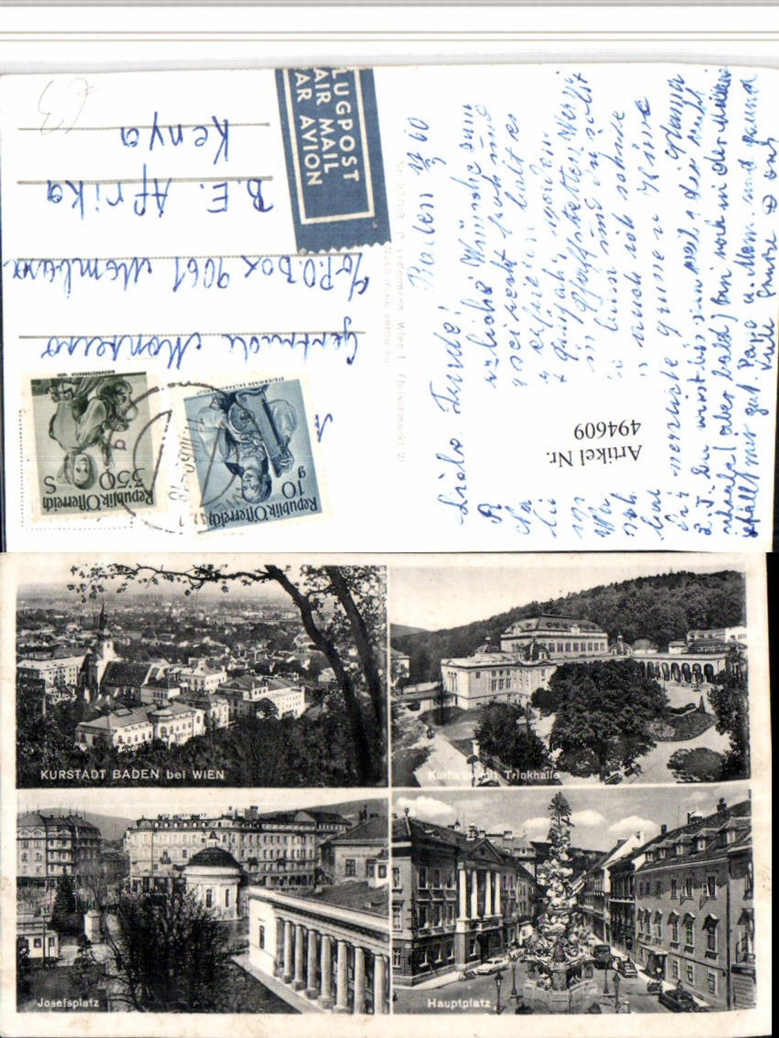 494609,Baden b. Wien Totale Kurhaus Hauptplatz Mehrbildkarte