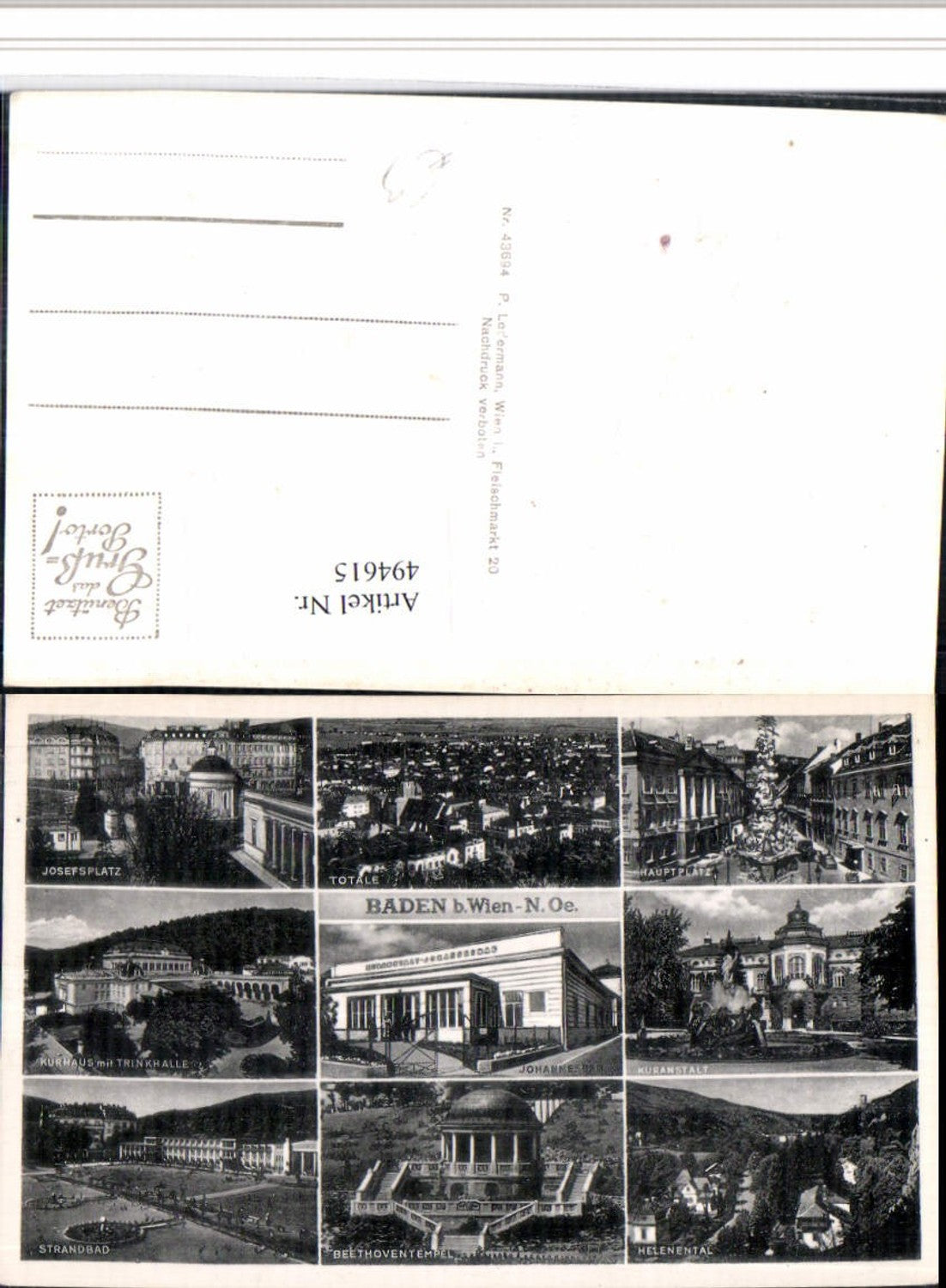 494615,Baden b. Wien Totale Hauptplatz Kurhaus Mehrbildkarte