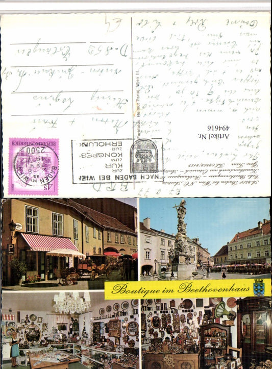 494616,Baden b. Wien Beethovenhaus Pestsäule Mehrbildkarte