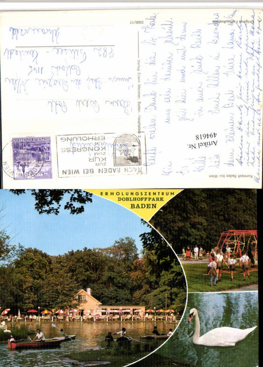 494618,Baden b. Wien Doblhoffpark Schwan Boote Mehrbildkarte
