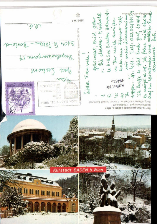 494623,Baden b. Wien Totale Casino Denkmal Tempel Mehrbildkarte