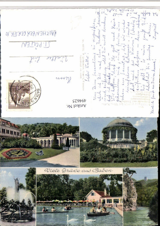 494625,Baden b. Wien Blumenuhr Tempel Brunnen Mehrbildkarte