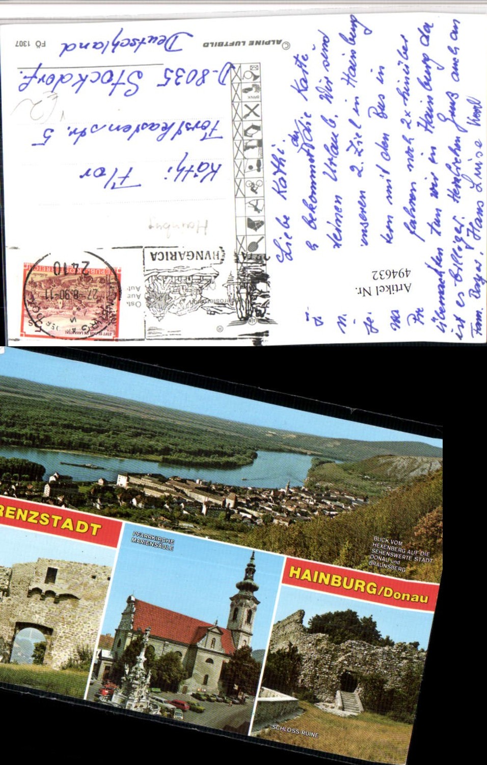 494632,Hainburg an d. Donau Totale Kirche Mehrbildkarte pub Alpine Luftbild 1307