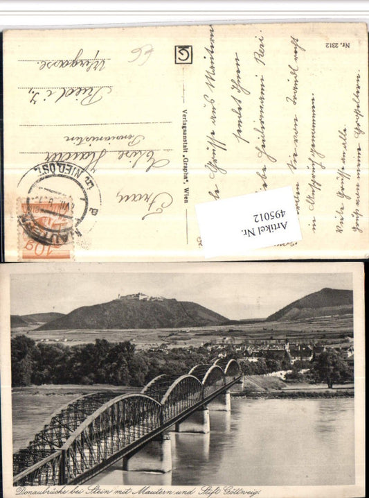 4948012,Donaubrücke Brücke b. Stein Mautern Totale m. Stift Göttweig