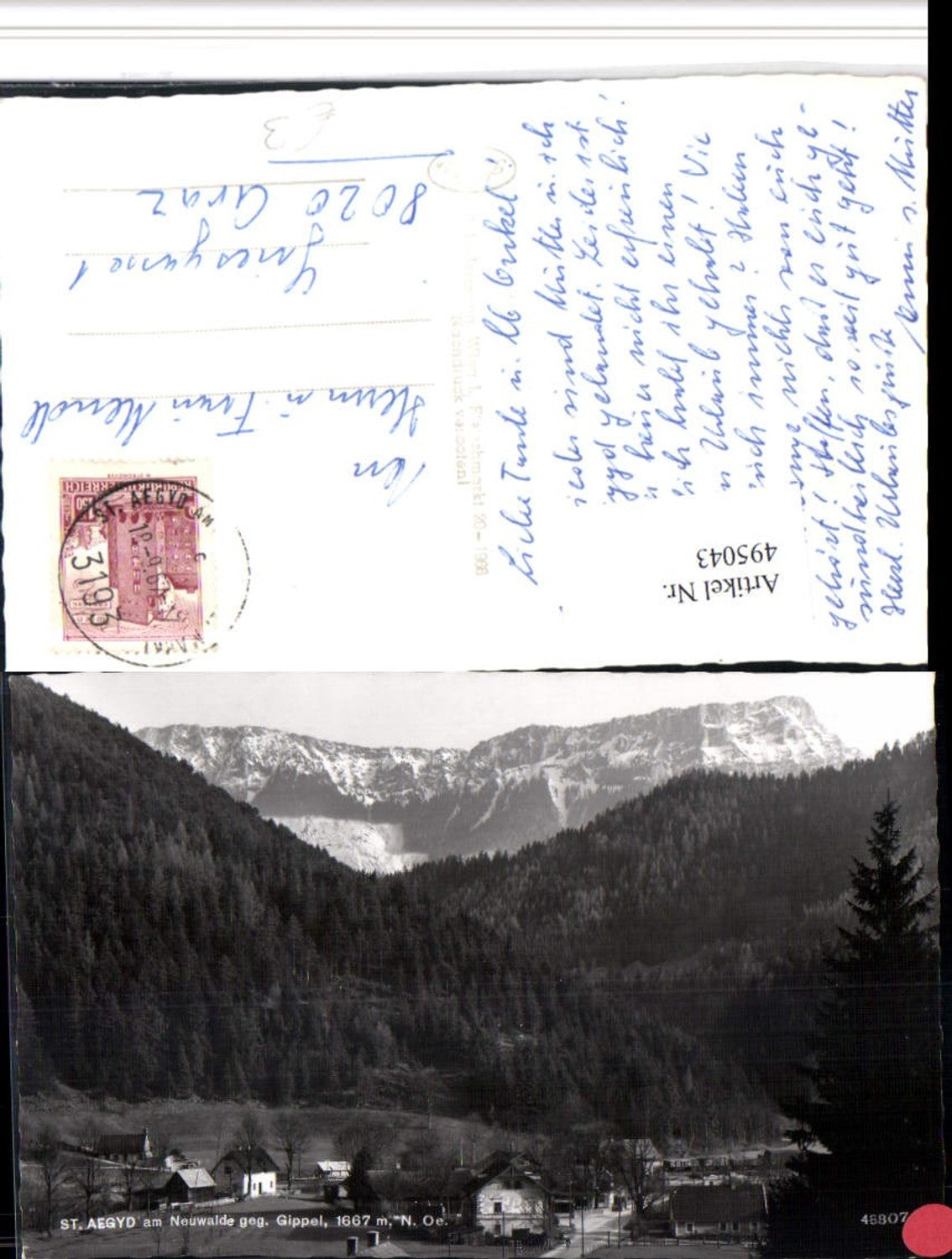 4948043,St. Aegyd am Neuwalde Totale geg. Gippel Bergkulisse