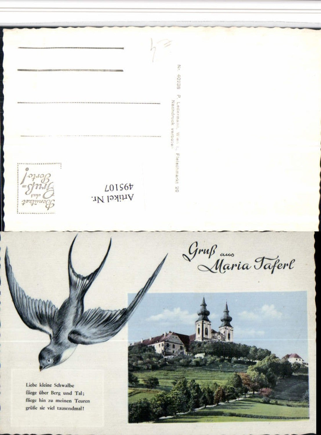 495107,Maria Taferl Kirche Passepartout Schwalbe Spruch