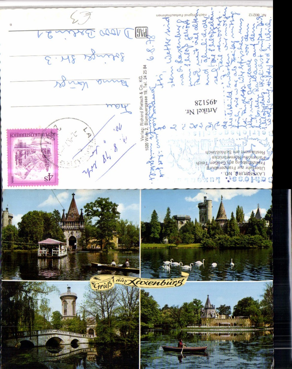 495128,Laxenburg Franzensburg Park Schwäne Ruderboot Mehrbildkarte