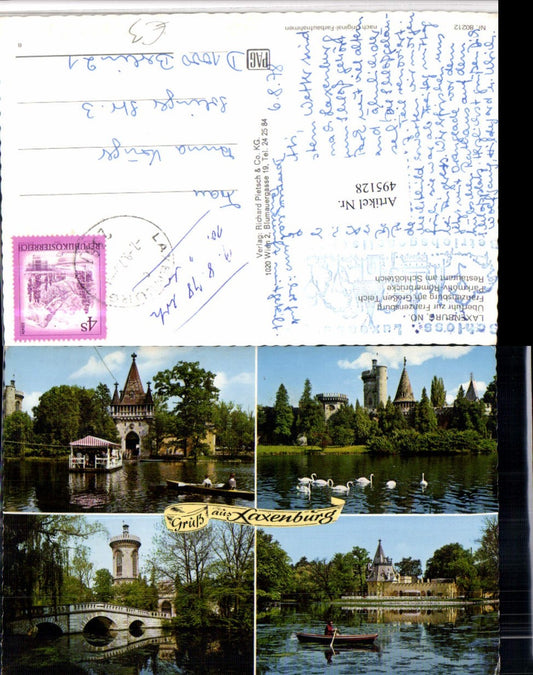 495128,Laxenburg Franzensburg Park Schwäne Ruderboot Mehrbildkarte