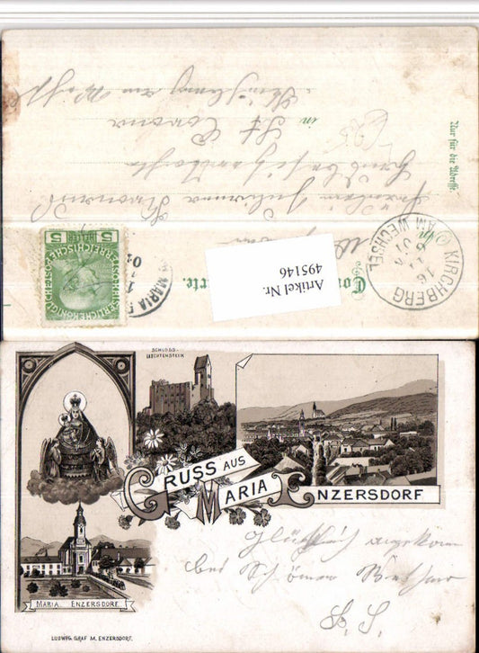 495146,Litho Gruß aus Maria Enzersdorf Totale Kirche Burg Mehrbildkarte