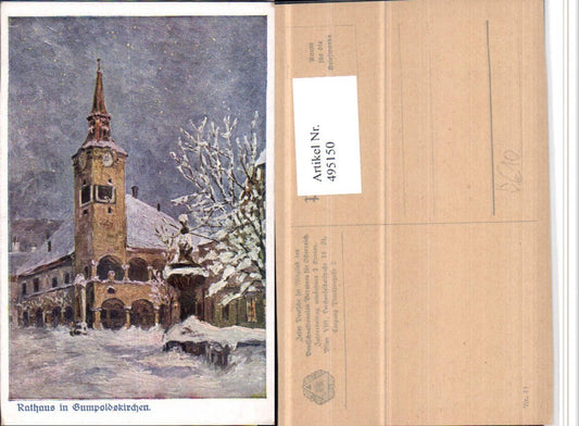 495150,Künstler AK Gumpoldskirchen Rathaus pub Deutschnat. Verein f. Ö 71