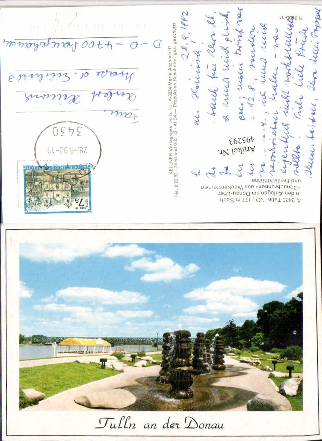 495293,Tulln an d. Donau Donau-Ufer Anlagen Brunnen Brücke