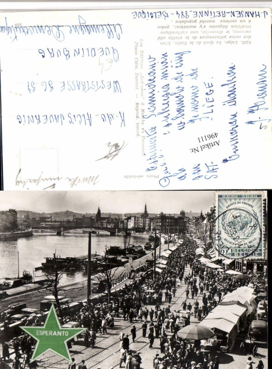 496111,Belgium Liege Lüttich Le Quai de la Batte Teilansicht Markt Fluss