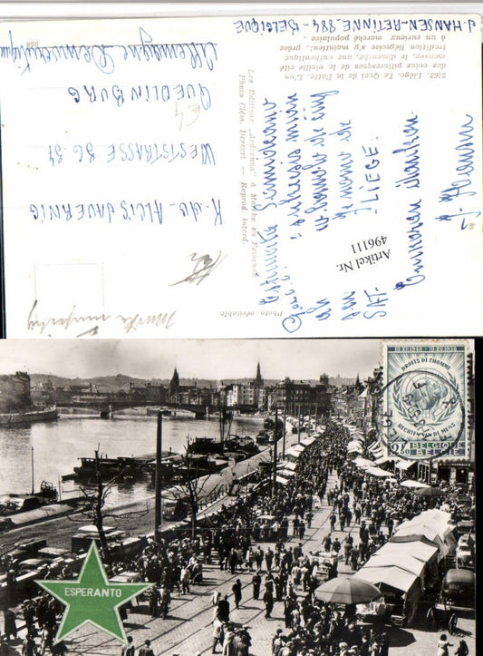 496111,Belgium Liege Lüttich Le Quai de la Batte Teilansicht Markt Fluss