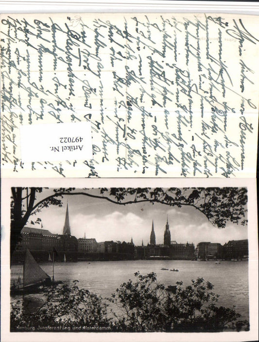 497022,Hamburg Teilansicht Jungfernstieg u. Alsterdamm Segelboot