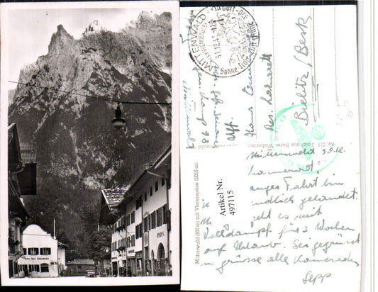 497115,Mittenwald m. Viererspitze Bergkulisse Feldpost Kompanie 98