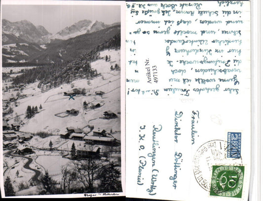 497133,Wallgau Teilansicht geg. Wetterstein Bergkulisse Winterbild