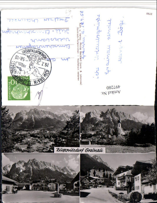 497280,Zugspitzdorf Grainau Totale Kirche Platz Mehrbildkarte