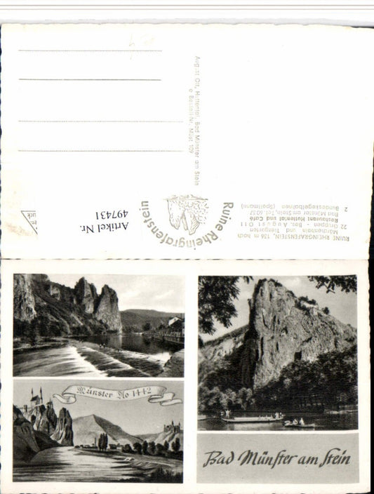 497431,Bad Münster am Stein Rheingrafenstein Felsen Wehr Mehrbildkarte