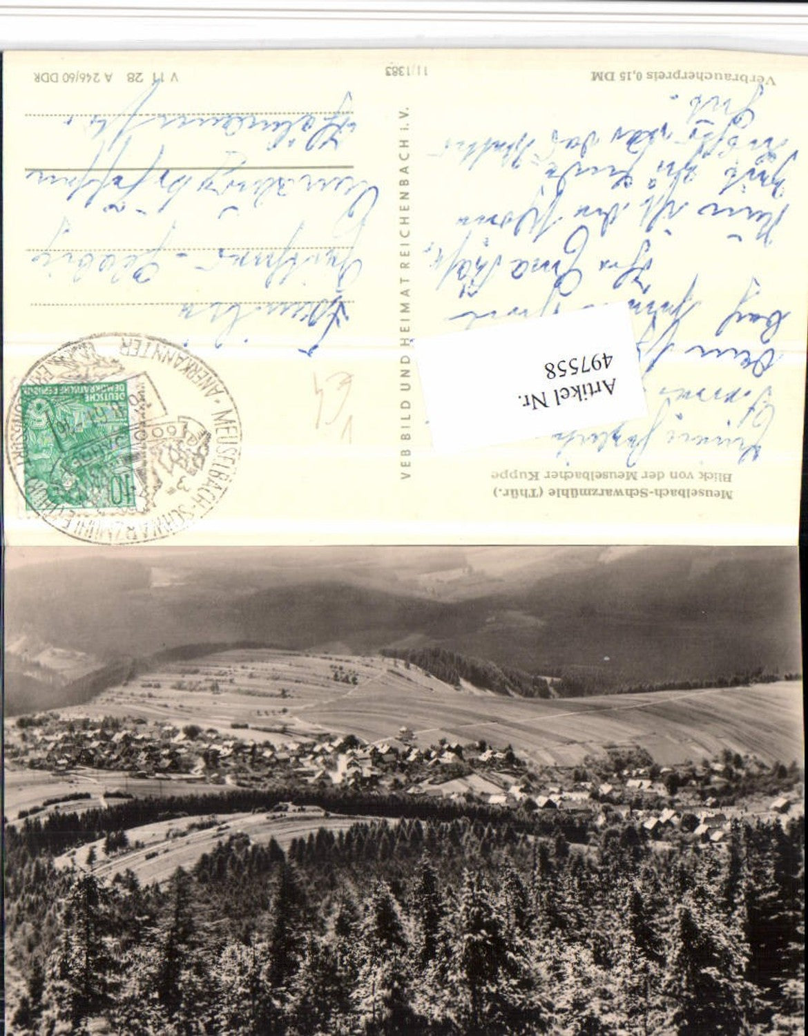 497558, Meuselbach-Schwarzmühle Totale von d. Kuppe pub VEB