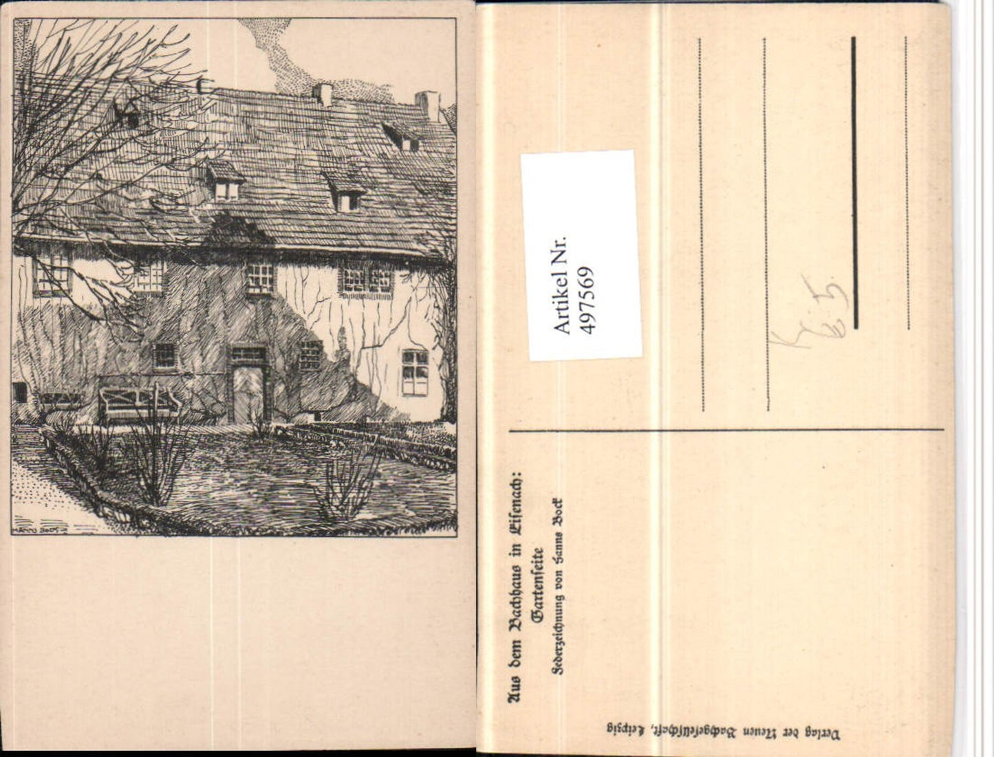 497569, Artist AK Hanns Bock Eisenach Bach House Garden
