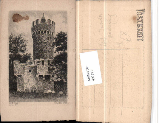 497571, Artist AK Etching Carl Jander Jena Powder Tower Tower