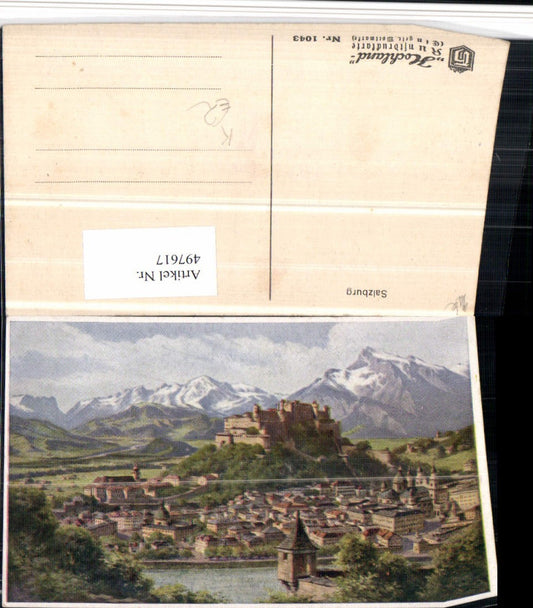 497617,Künstler AK Salzburg Totale m. Festung Bergkulisse