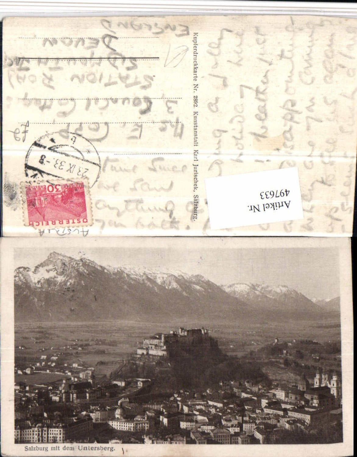 497633,Salzburg Totale m. Festung geg. Untersberg Bergkulisse
