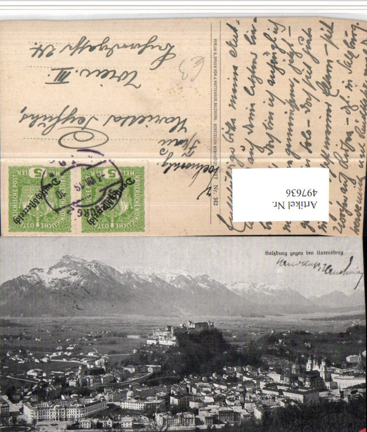 497636,Salzburg Totale m. Festung geg. Untersberg Bergkulisse