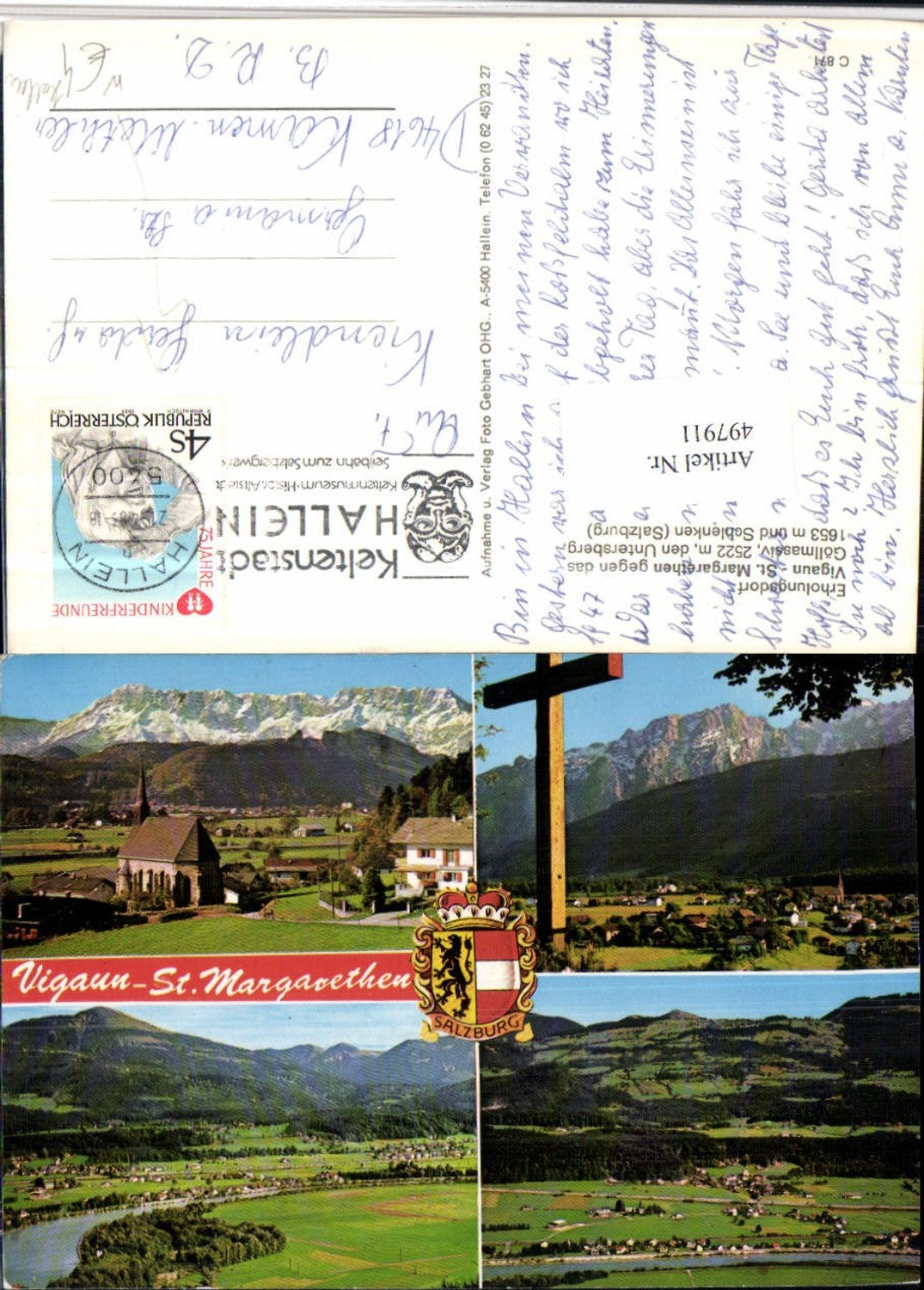497911,Vigaun St. Margarethen Totale Kirche Kreuz Mehrbildkarte