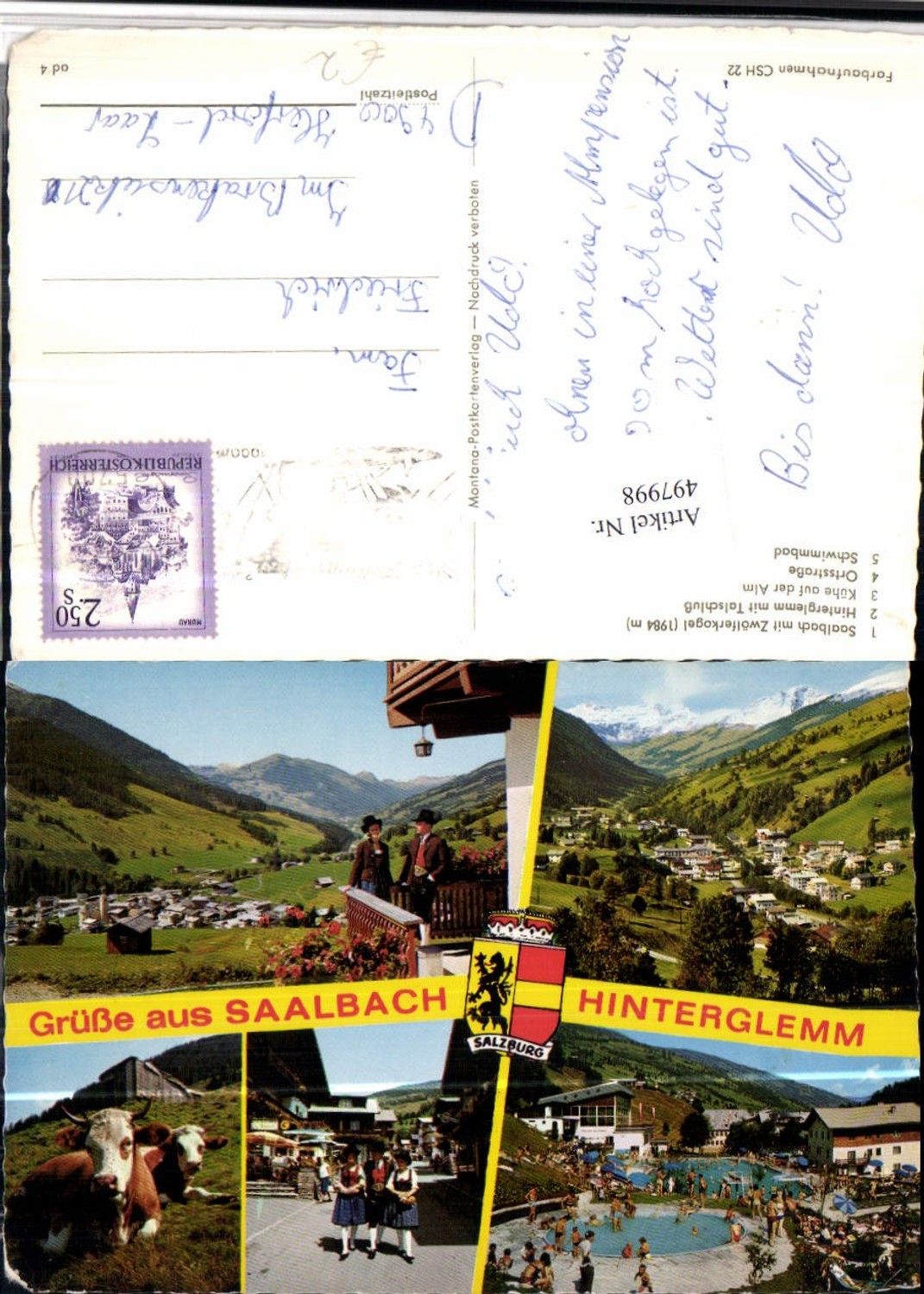 497998,Saalbach Hinterglemm Totale Tracht Freibad Mehrbildkarte